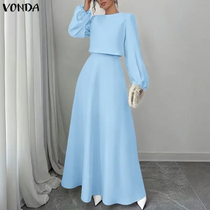 Plus Size 5XL VONDA Set di abiti alla moda Camicetta da donna con maniche lunghe a lanterna e gonne lunghe Elegante streetwear Abiti da 2 pezzi 2 pezzi