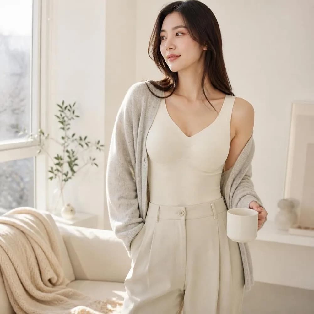 Inner Wear Seamless Thermal Vest with Chest Pad Underwear Bottoming Camisole Keep Warm Sleeveless Base Layer Top Women