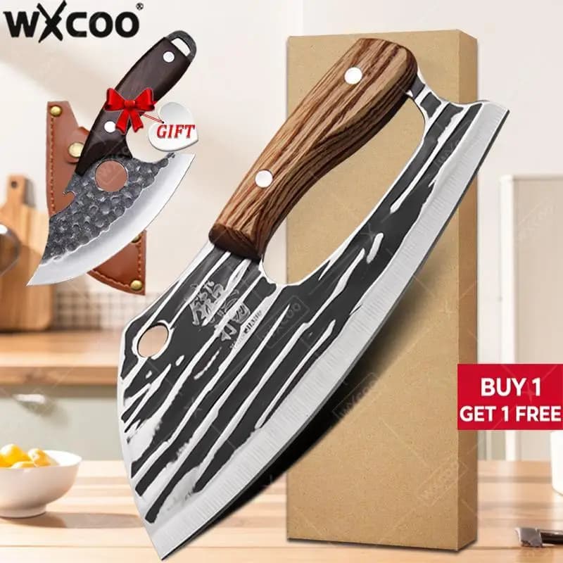 Coltello da Cucina Forgiato a Mano WXCOO con Manico in Legno, Coltello in Acciaio Inossidabile per Affettare Frutta e Verdura e Pelapatate da Cucina, Regalo