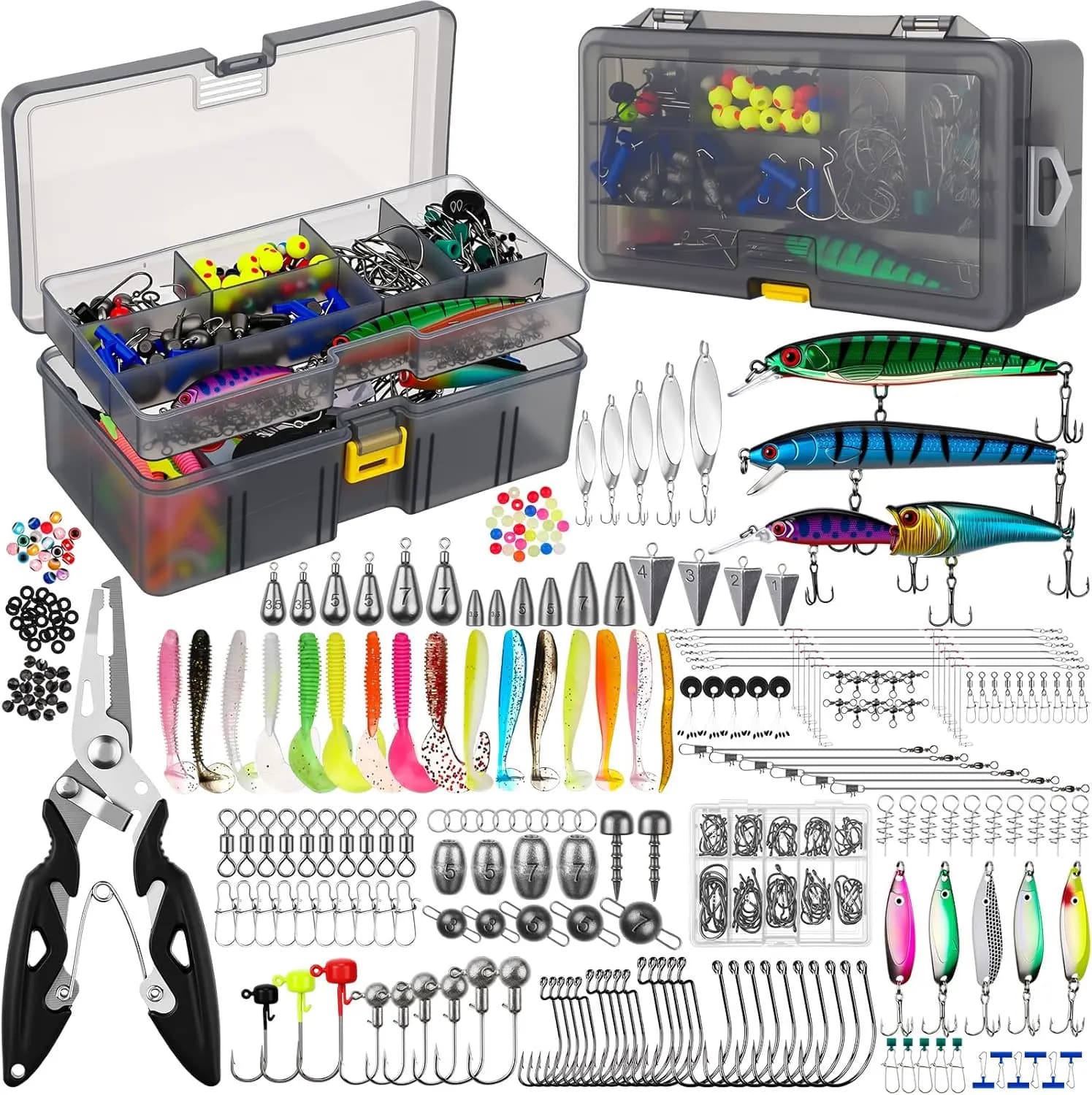 Kit di Esche da Pesca con Scatola Porta Attrezzi Rimovibile, Ganci, Pesi, Galleggianti, Pinze, Rig, Terminali, Lenza, Girelle per Uomini, per la Pesca di Spigola e Trota