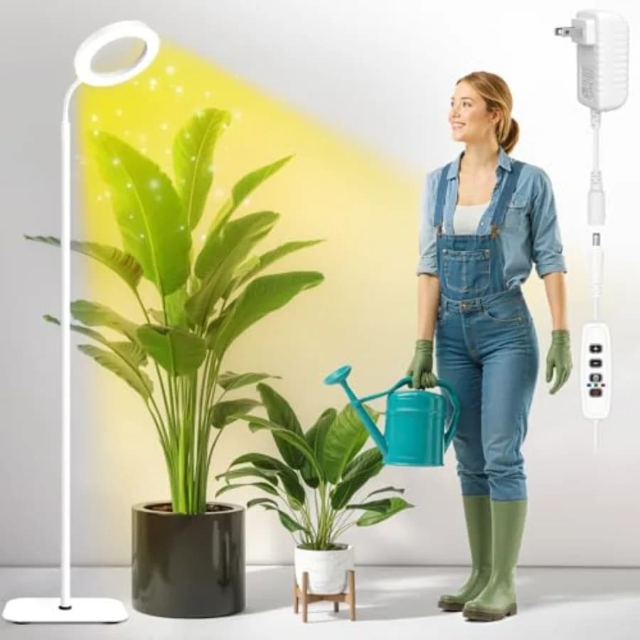 Luci per Coltivazione Indoor, Lampada da Terra con Supporto da 63 Pollici, Spettro Completo, 10 Livelli di Regolazione, Anello Luminoso a Halo, Luce Calda, Timer 3/9/12H, Altezza Regolabile