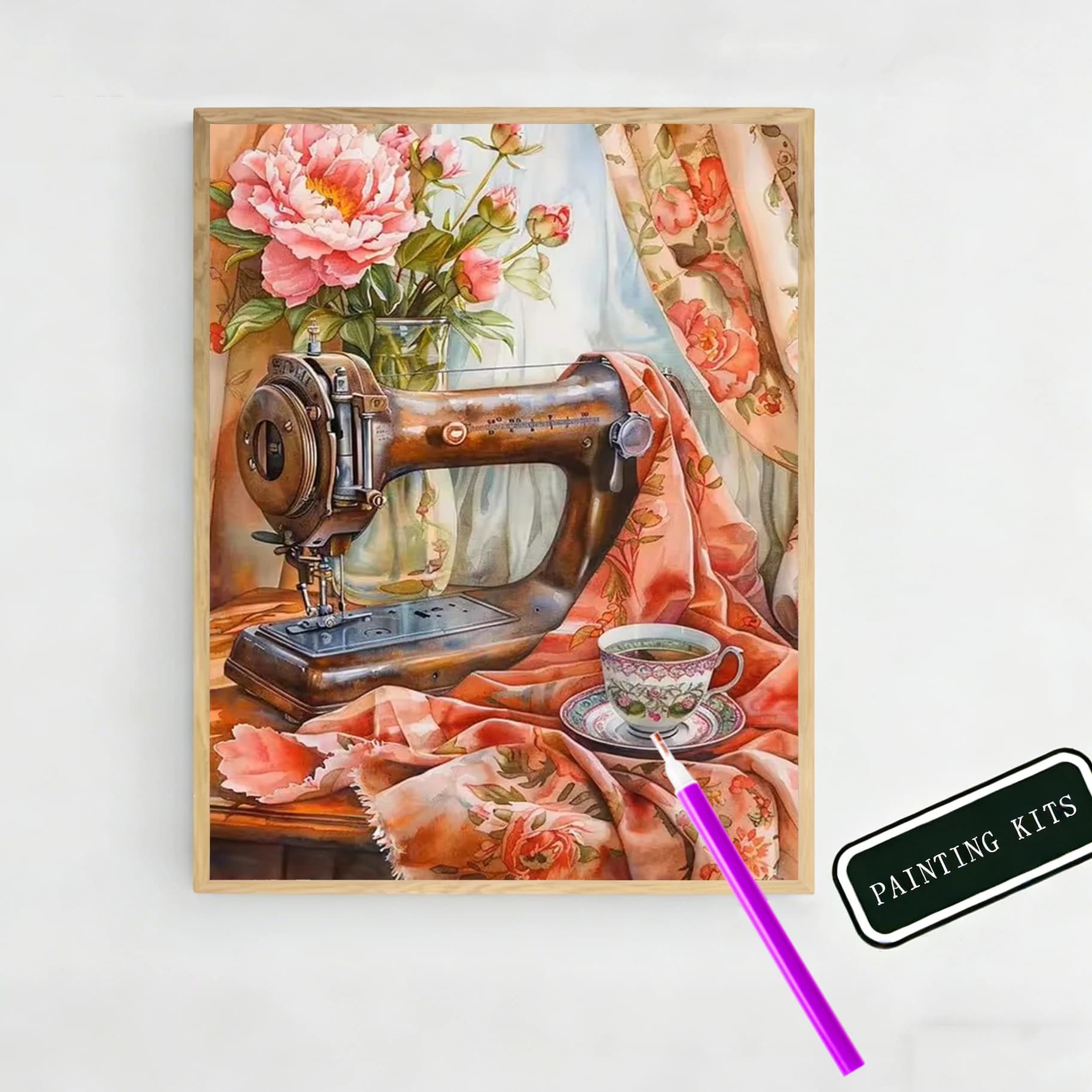 Kit Mosaico Diamantato AZQSD: Paesaggio con Macchina da Cucire per Adulti, Kit Completo per Punto Croce, Hobby Creativo, Pittura, Rosa