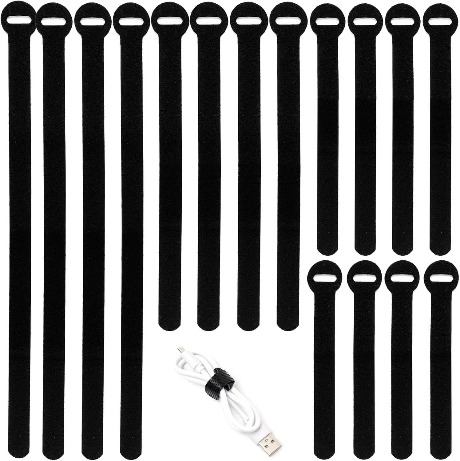 150PCS Reusable Cable Ties - 4 Sizes (4-10in) Hook & Loop Straps, Black - Cord Organizer for Home, Office & Data Centers
