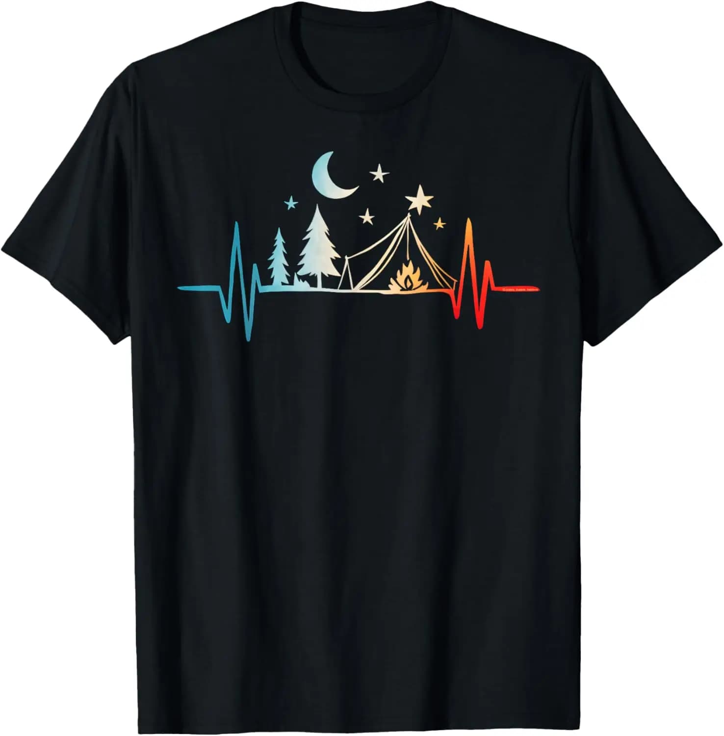 Forest Mountains Nature Heartbeat Outdoor Hiking Camping T-Shirt Vintage T Shirt Customizable Camisas Streetwear