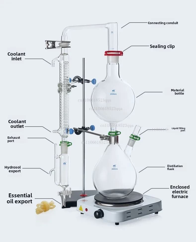 Dispositivo di estrazione e separazione dell'olio essenziale da 500/1000/2000 ml, attrezzatura per distillazione, macchina per distillazione dell'acqua