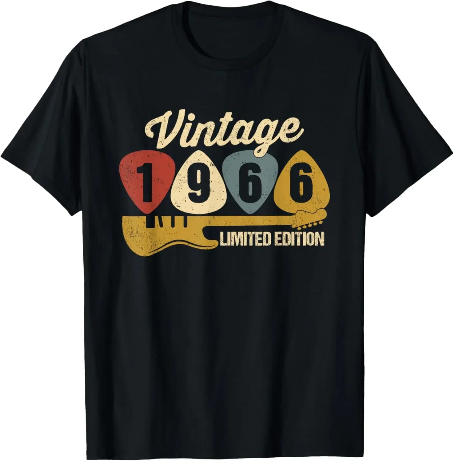Maglietta grafica vintage 1966 Guitar Pick Birthday Edition da uomo unisex