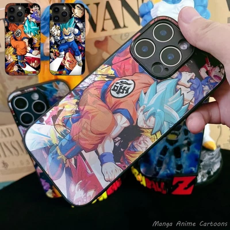 Custodia per telefono Dragon Ball con griglia 3D per iPhone 11 12 13 14 15 16 17 Pro Max Plus Mini Air XR Goku Vegeta Saiyan cover posteriore blu