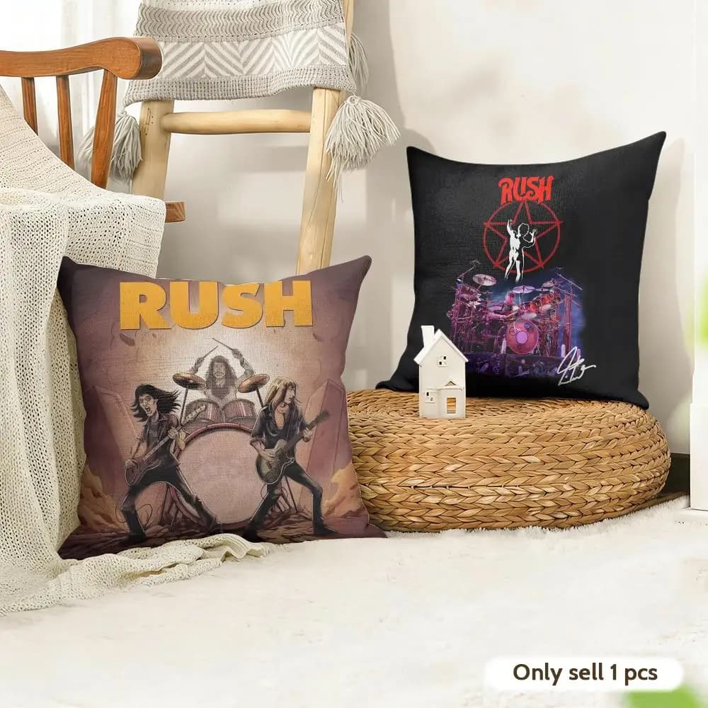 R-rush Rock Band Natural linen cushion cover, front-back printing, for sofa and home decor