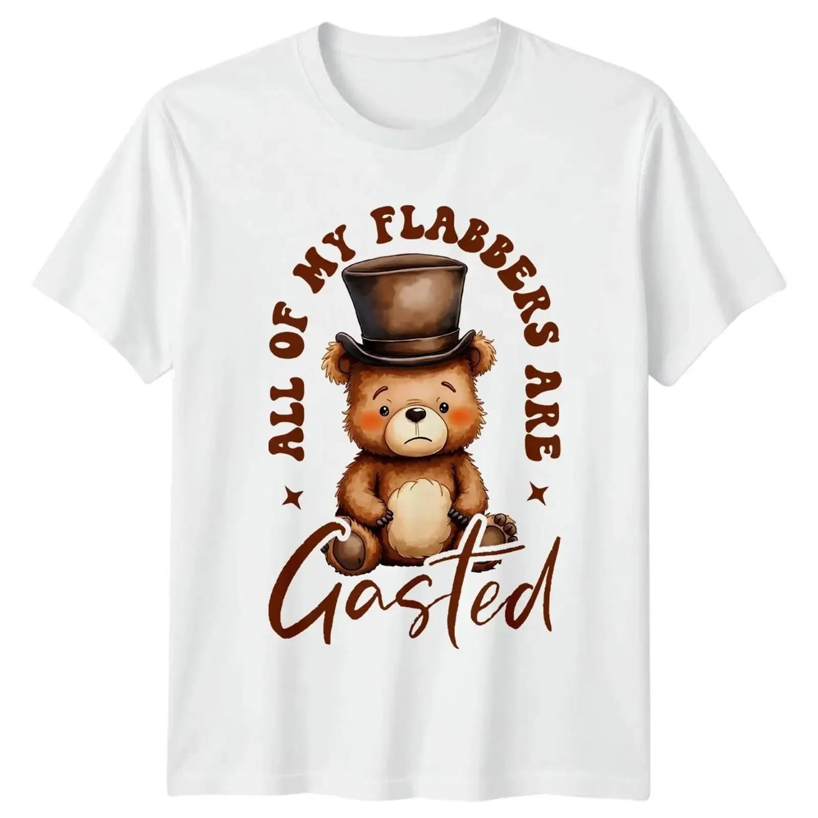T-shirt con grafica divertente All Of My Flabbers Are Gasted Bear Pun vintage lavata, casual, per l'uso quotidiano, versatile