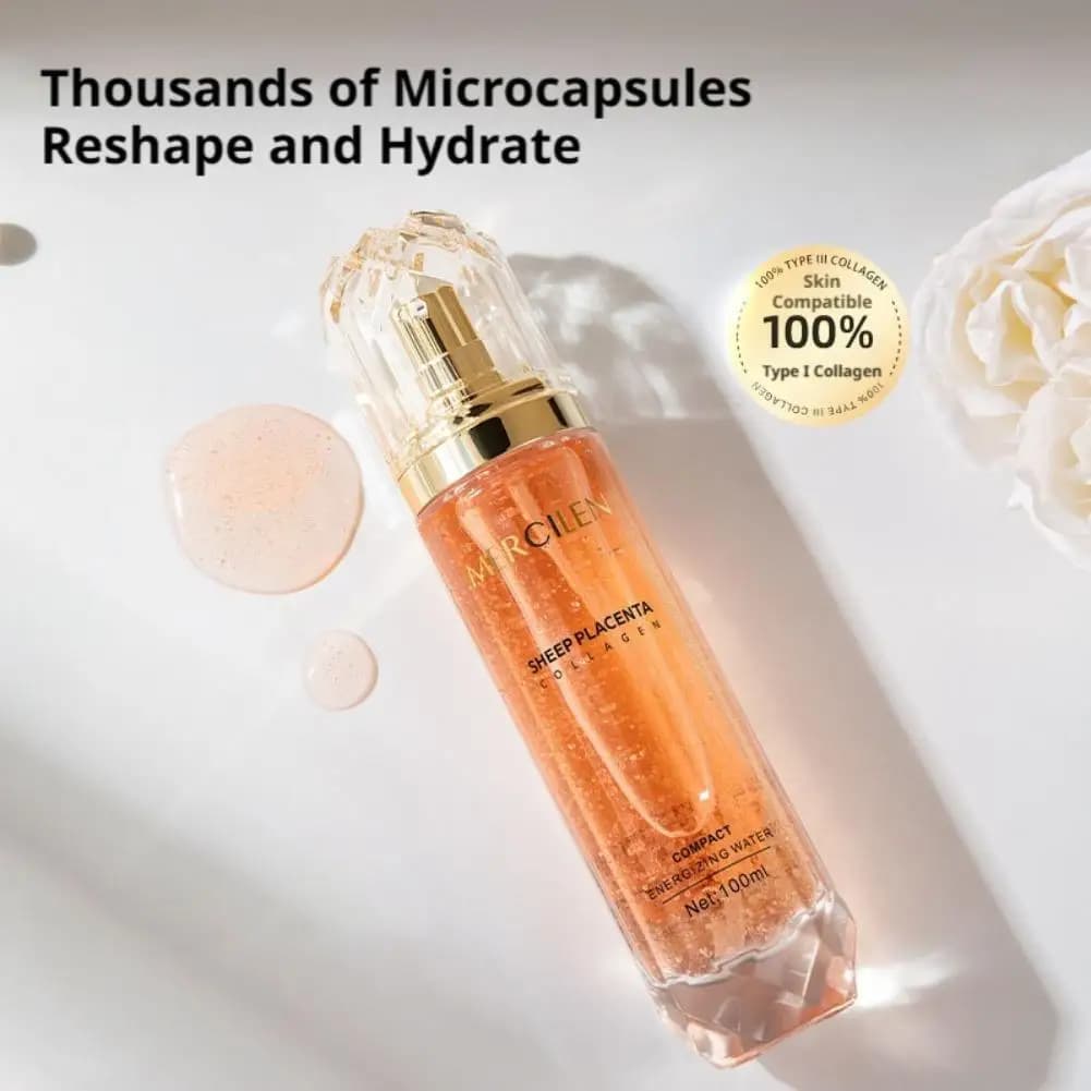 Tonico Illuminante e Rassodante Mercilen con Placenta di Pecora e Collagene, Acqua Energizzante Anti-Rughe e Idratante, Riduce le Linee Sottili