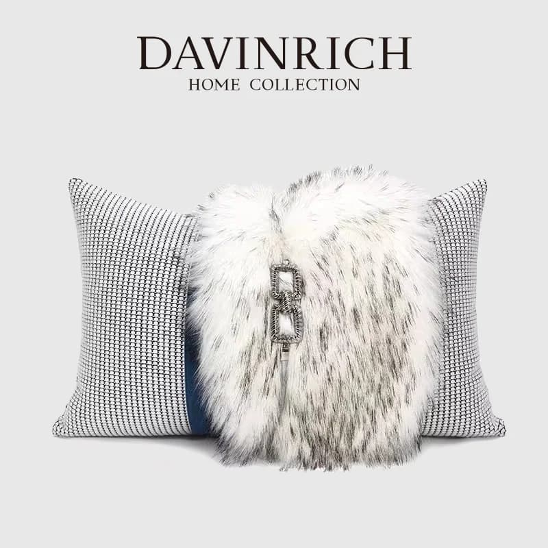 DAVINRICH Nordic Snow Fox Federa per cuscino lombare in pelliccia sintetica testurizzata bianca e grigia Fodera per cuscino moderna e minimalista di lusso 30x50 cm