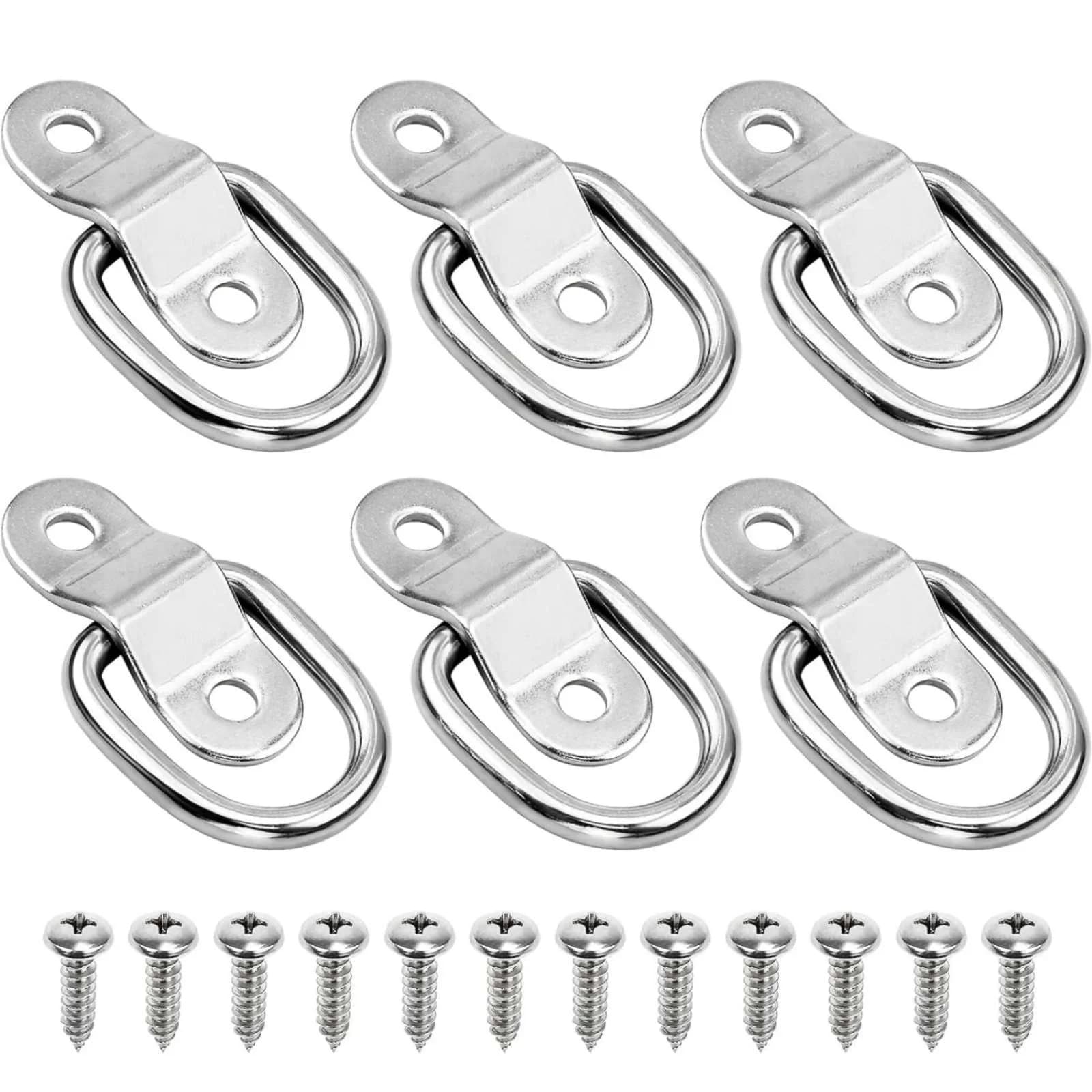 6PCS 304 Stainless Steel D Ring Tie Down Anchors 120KG Surface Mount with Screws for Trailer Truck Boat