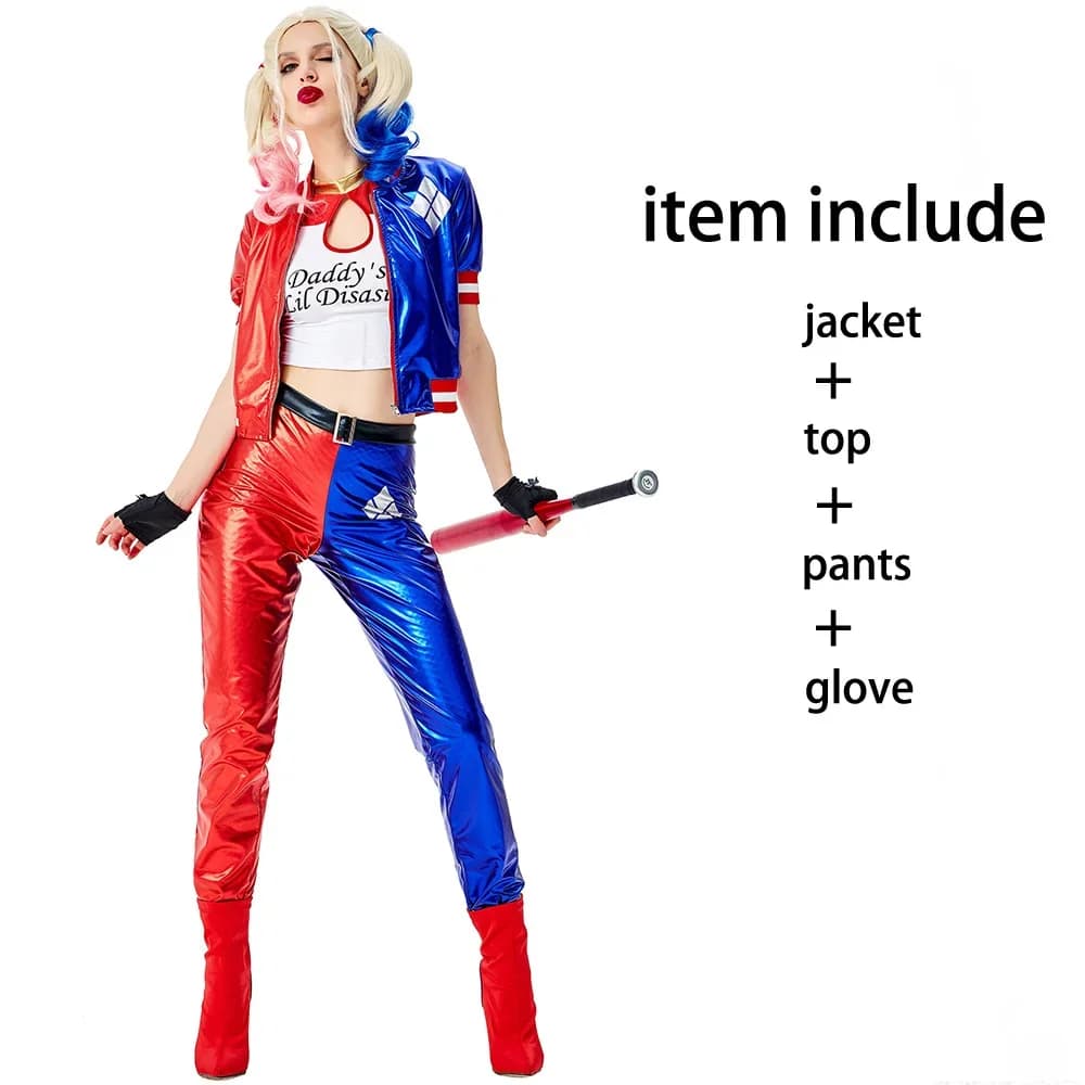 Costume di Halloween Harley Clown pour Femme, Robe de Barrage, T-shirt Monstre, Manteau, Veste, Pantalon, LYus Joker