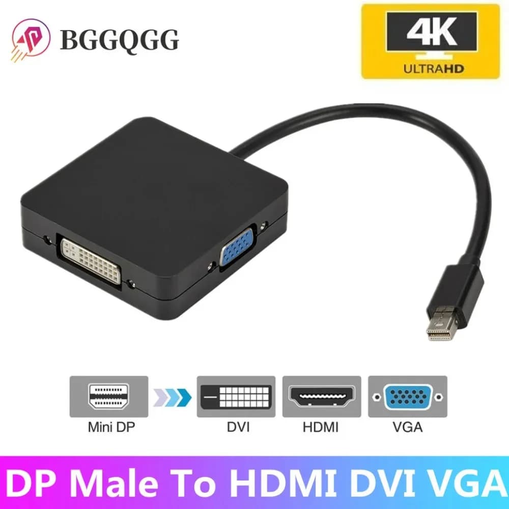 BGGQGG 3 in 1 Thunderbolt 4K Mini Display Port Dock Converter MINI DP maschio a HDMI-compatibile convertitore adattatore DVI VGA femmina