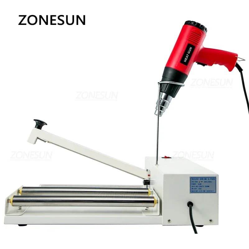 ZONESUN ZS-MSCS1 Manual Shrink Wrap Machine Tabletop Heat Sealing Cutting Packaging Machine with Heat Gun for Books Boxes