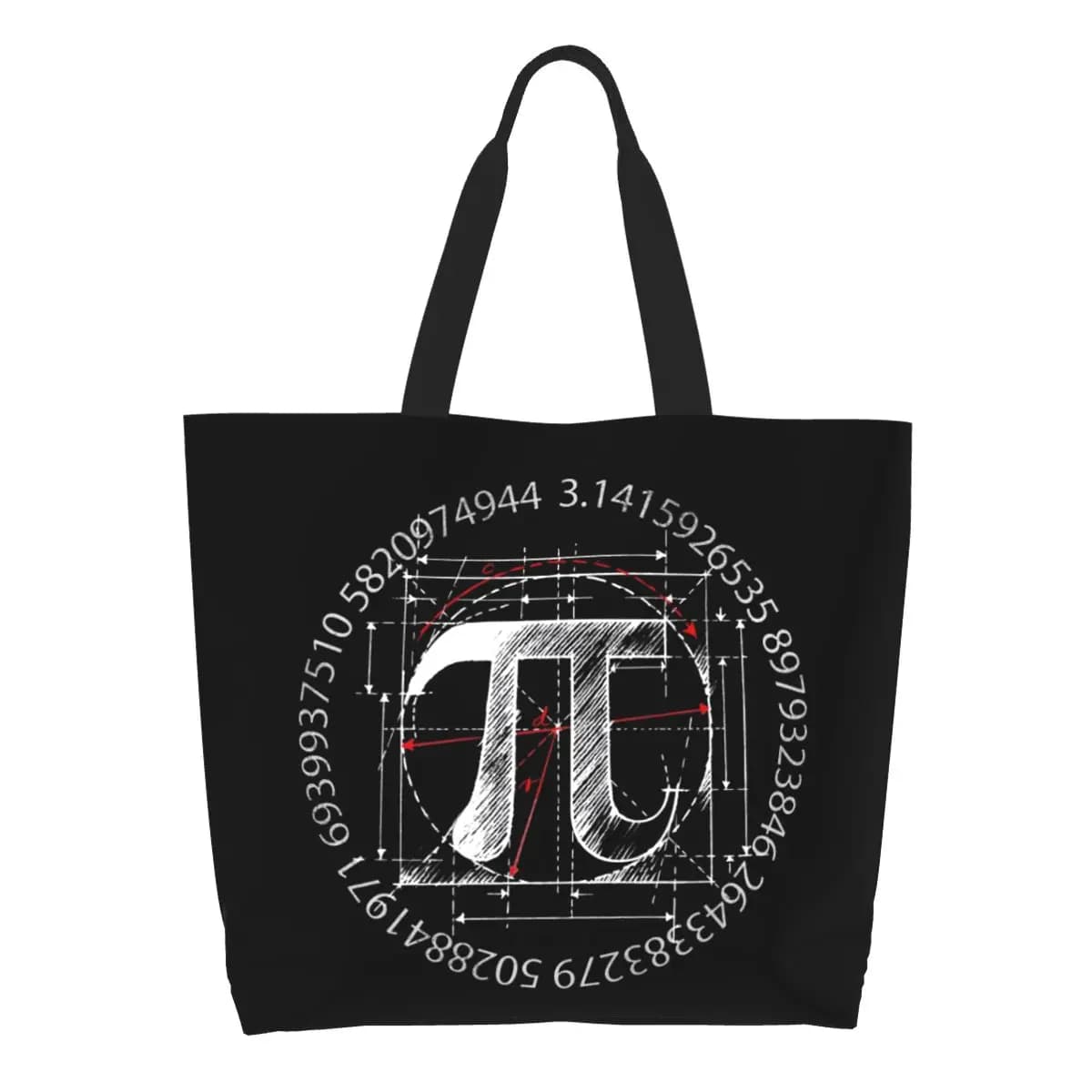 Borse tote per la spesa personalizzate con disegno a tratteggio del simbolo Kawaii Pi Borsa a tracolla riutilizzabile per generi alimentari in tela per scienze matematiche