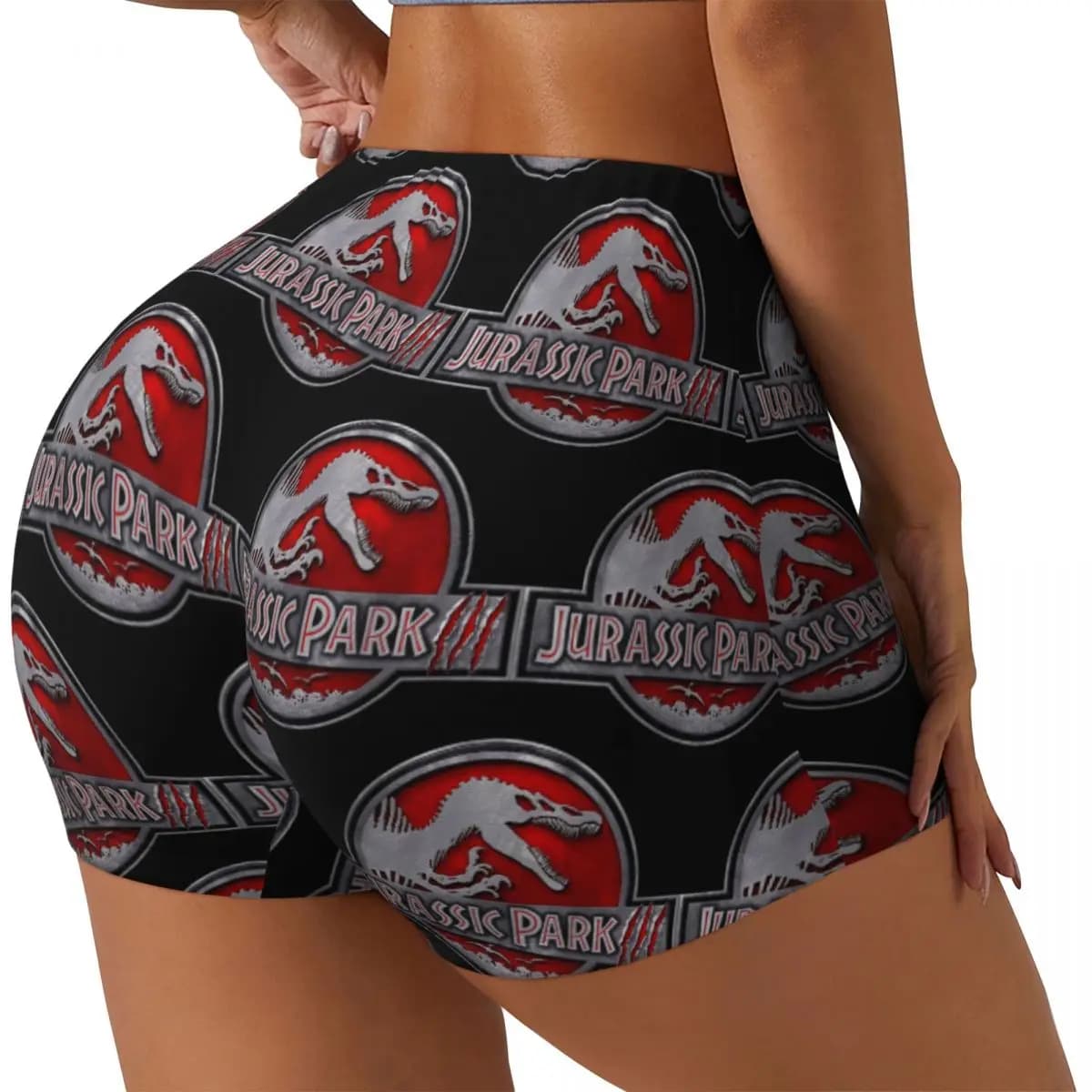 Pantaloncini da corsa per allenamento in palestra da donna personalizzati Dinosaur Jurassic Park Pantaloncini da yoga per motociclisti da pallavolo atletici