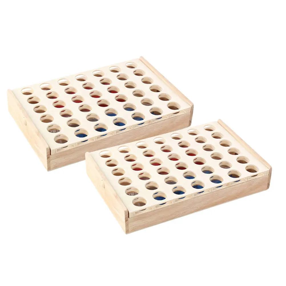 2 Set di Giochi da Tavolo Quattro in Fila, Scacchi Educativi in Legno per Bambini, Interazione Genitore-Figlio, Gioco Intellettuale