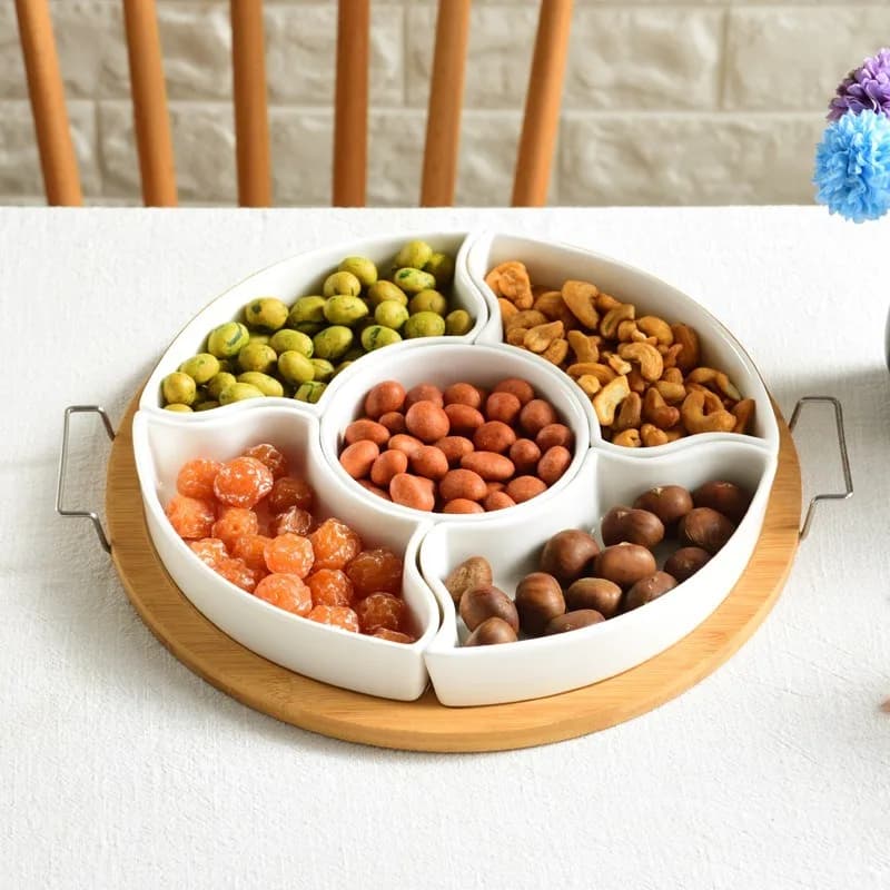 1Pc Creative Ceramic Fruit Plate Multi-compartment Snack Tray for Living Room New Year Dried Fruit Nuts