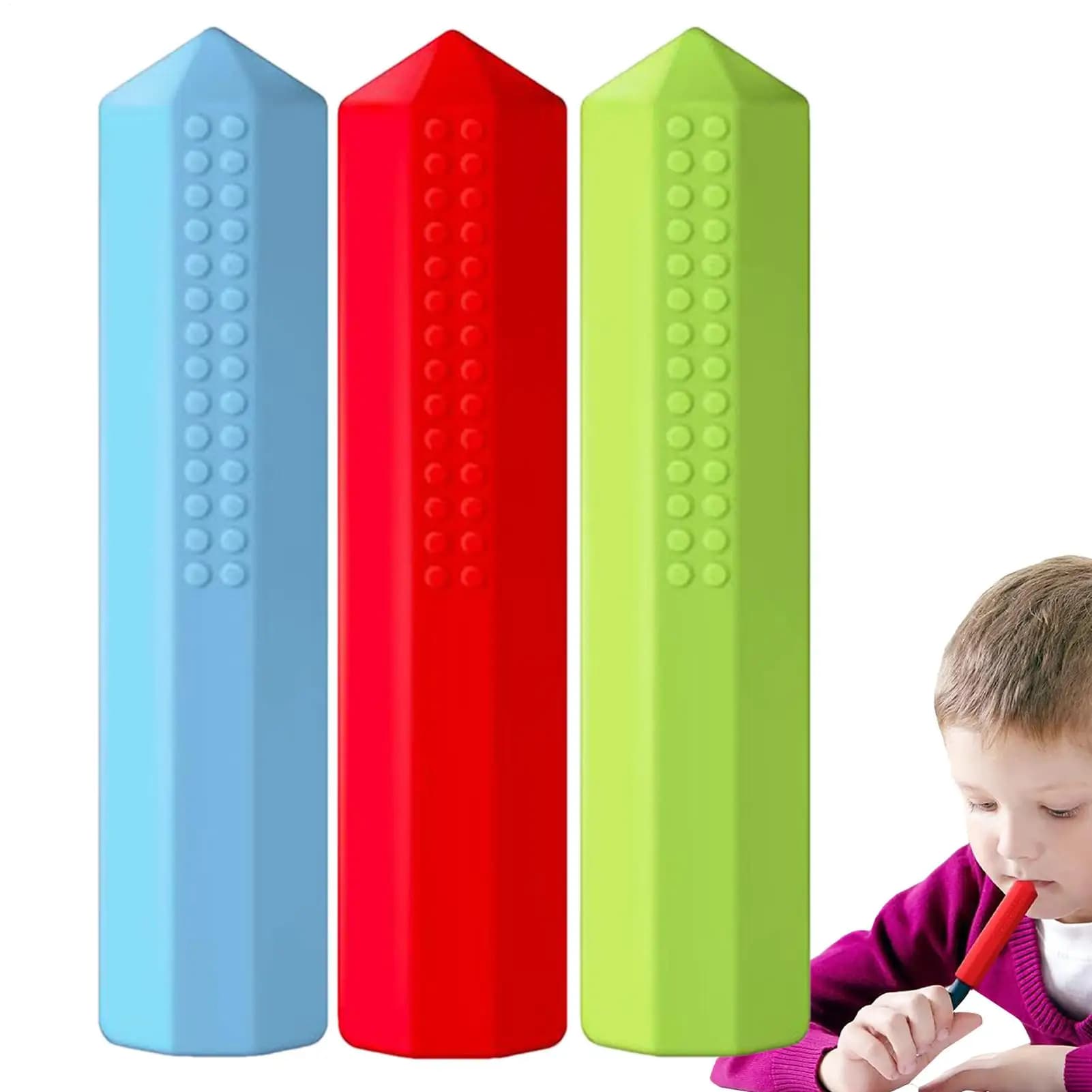 3 Pezzi di Tappi per Matite in Silicone Masticabile, Tubi Masticabili per Penne, Tappi per Matite per Bambini con Bisogni Sensoriali, Tappi per Gomme in Gel di Silice