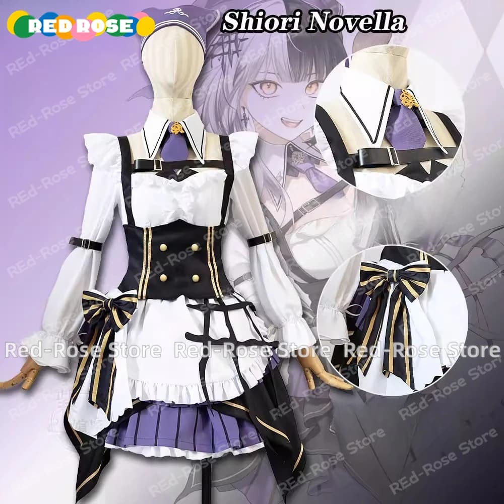 Hololive English-Advent Shiori Novella Cosplay Costume, uniform dress with hat, Halloween carnival dress for woman