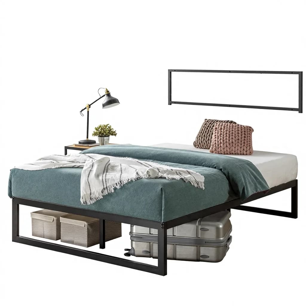 #Modern Metal Platform Bed Frame/Mattress Foundation Steel Slat Support/No Box Spring Needed/Easy Assembly King