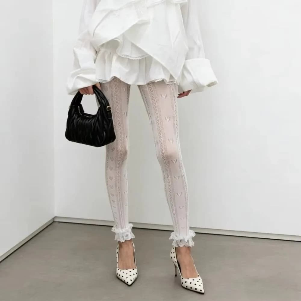 Nuovi Pantaloni Estivi Sottili da Donna 2026, Leggings Lolita con Motivo Love Traforato, Decorazione in Pizzo, Pantaloni alla Caviglia con Pizzo