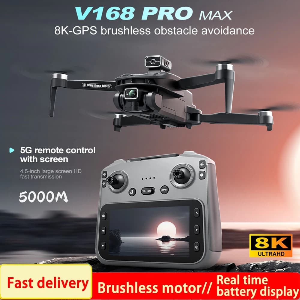 2025 V168 Pro MAX GPS Drone 8K Professional HD camera 5G WIFI FPV 360 ° Large screen RC square without brushes to avoid obstacles