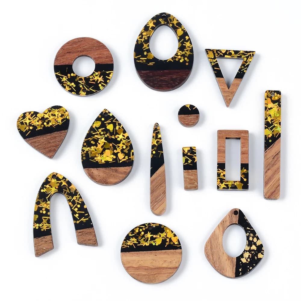 10pcs Geometric Long Strip Wood Charms Splicing Resin Pendant For Earring Keychain Necklace DIY Jewelry Making Accessories