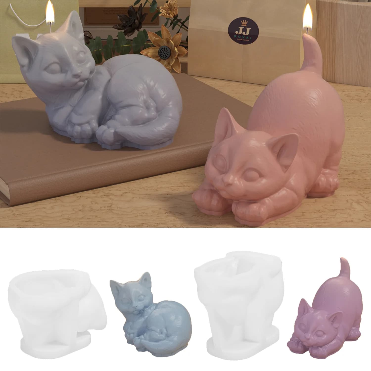 3D Cat Animal Silicone Mold DIY Aroma Candle Plaster Epoxy Resin Casting Mould Handmade Desktop Ornament Craft Making Accessory