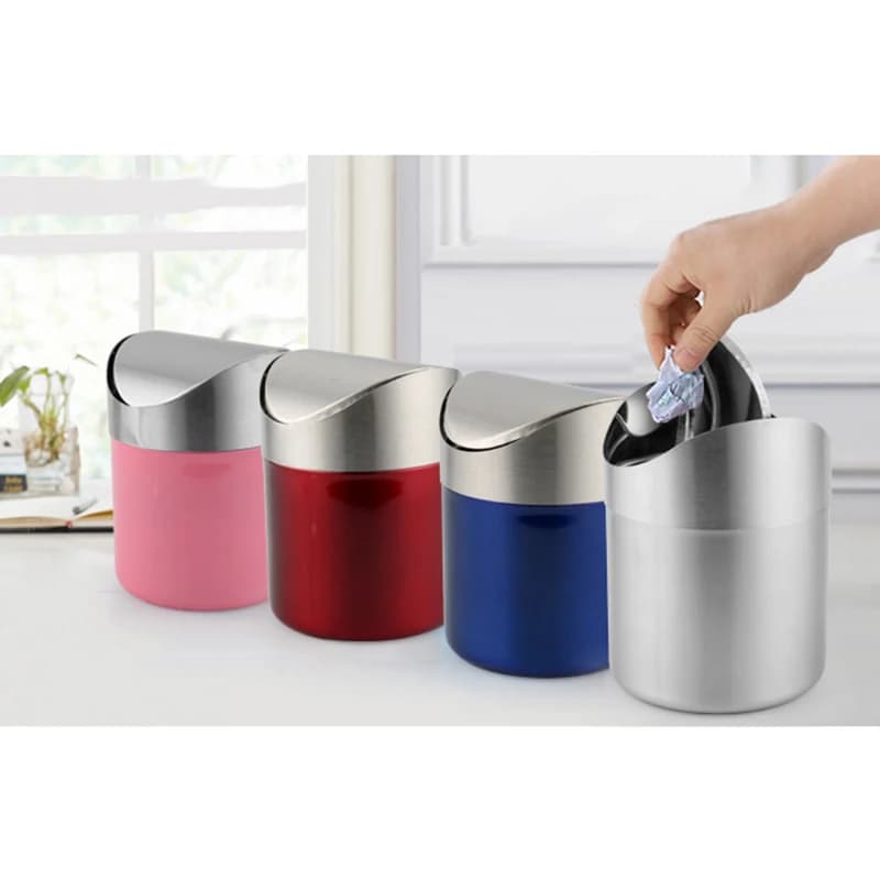 Mini pattumiere da appoggio in acciaio inox piccole con coperchio basculante pattumiere antimacchia per auto ufficio cucina bucce briciole
