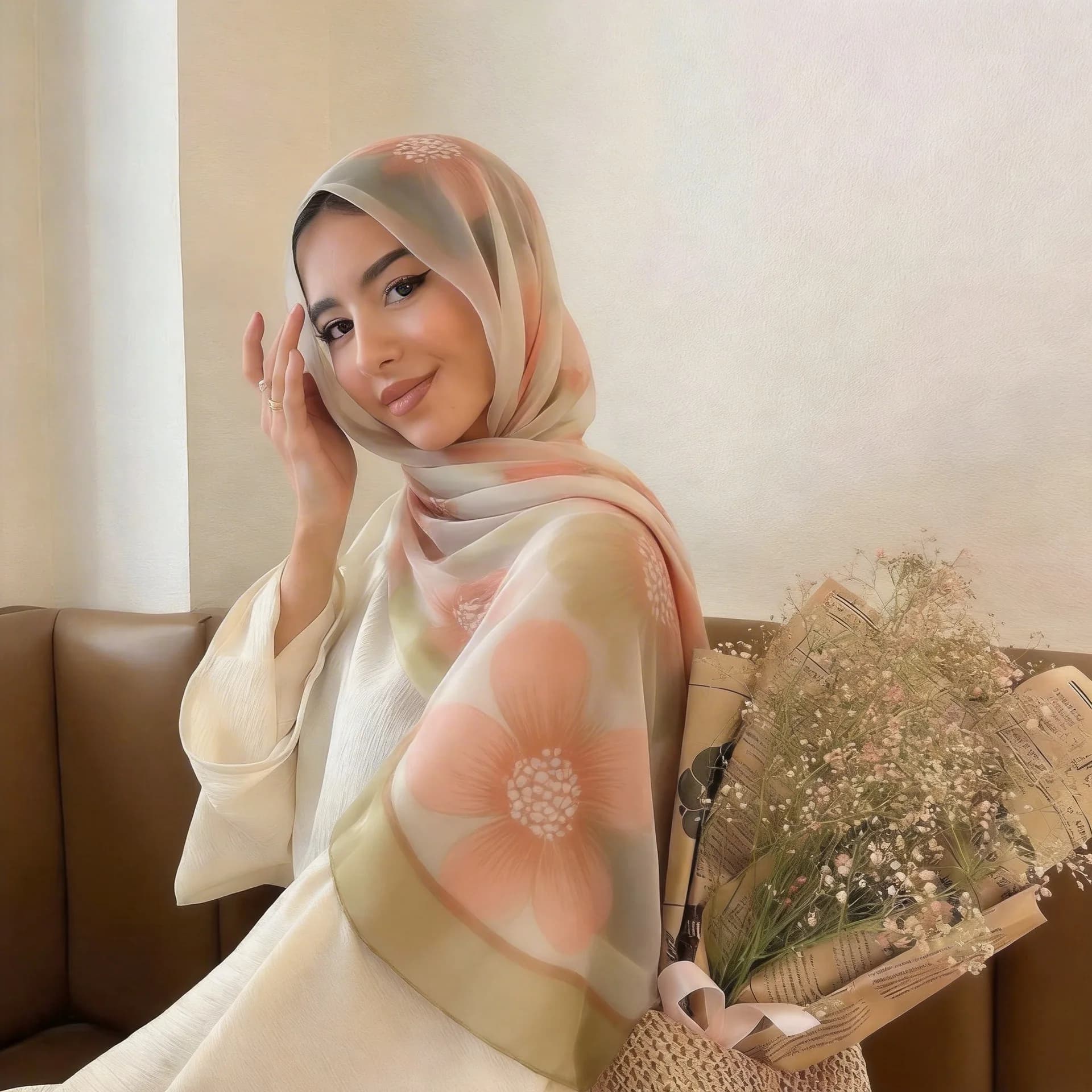 Nuovo Foulard Versatile in Seta Sottile e Traspirante Stile Medio Oriente, Sciarpa Lunga da Donna con Stampa Bali per Primavera ed Estate