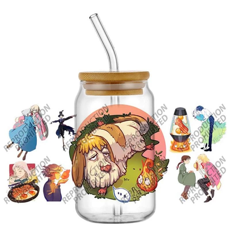 3D Moving the Castle UV DTF Cup Wraps for 16oz Waterproof UVDTF Transfer Stickers Decals for Glass Cups Mug DIY Gift Sticker