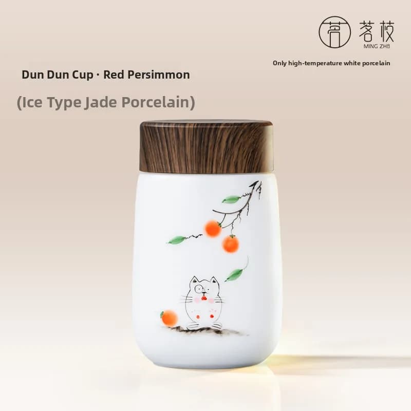 DunTun Pocket Cup Hand-Painted Ceramic Ice Jade Porcelain Red Date on Head Portable Office Gift Box Travel Thermos Water Bottle