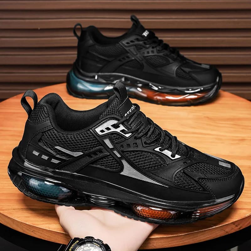 Men's Breathable Running Shoes Spring Summer Low Top Fashion Sports Sneakers Air Cushion Increased Height Black Dad Trendy Shoes
