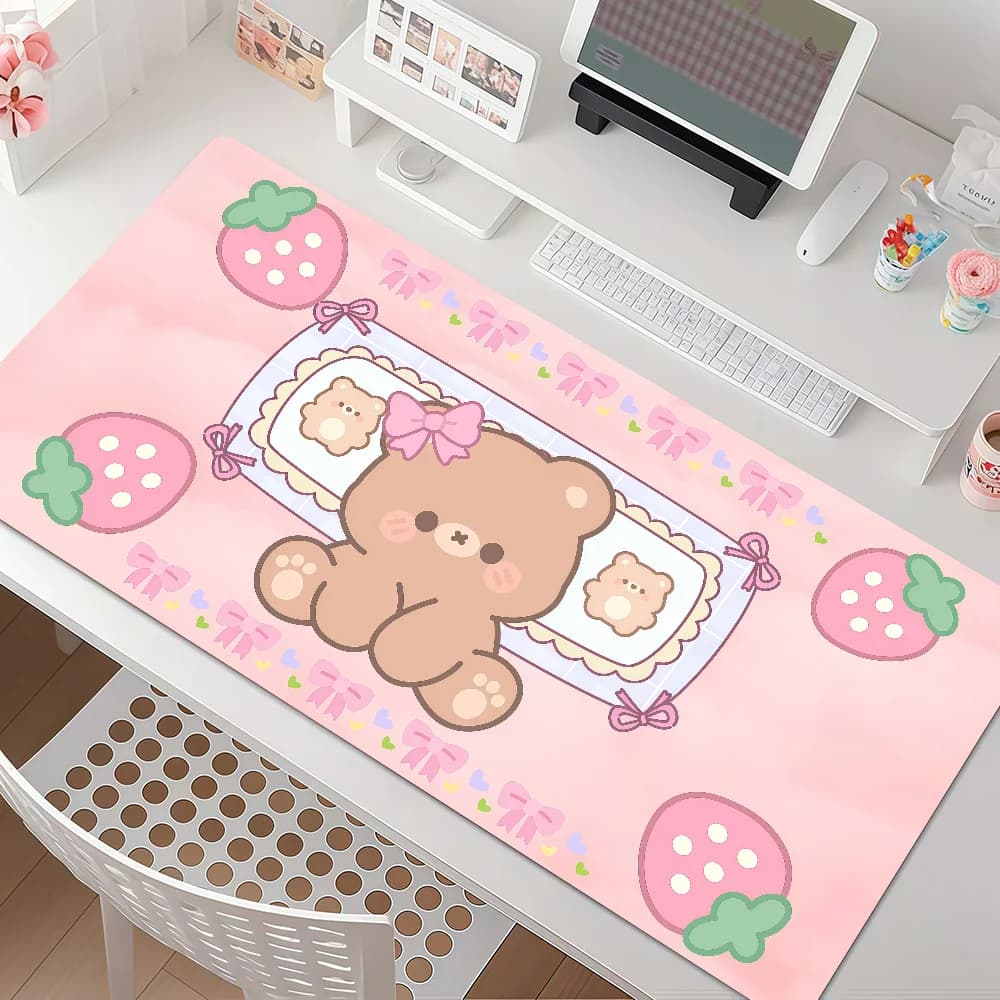 Kawaii Brown Bear Mouse Pad Anti Slip Rubber Edge Locked Thickened Laptop Gaming Desk Mat