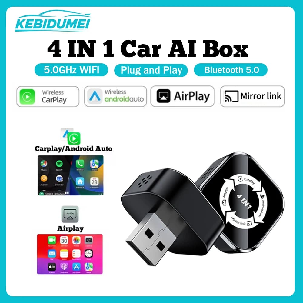 KEBIDUMEI Q1A 4 in 1 Car AI Box Wired a Wireless WiFi Carplay Plug & Play Adattatore Android Auto Airplay MirrorLink Smart Dongle