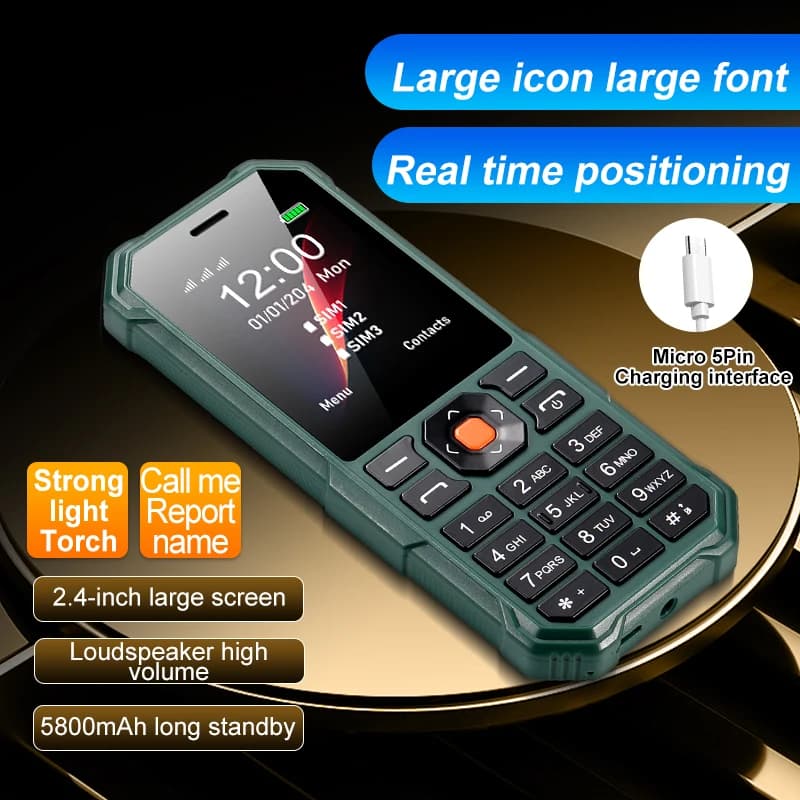 Durevole e robusto telefono cellulare per anziani Rete GSM 2G FM Standby prolungato Torcia pratica con pratico dispositivo mobile per anziani