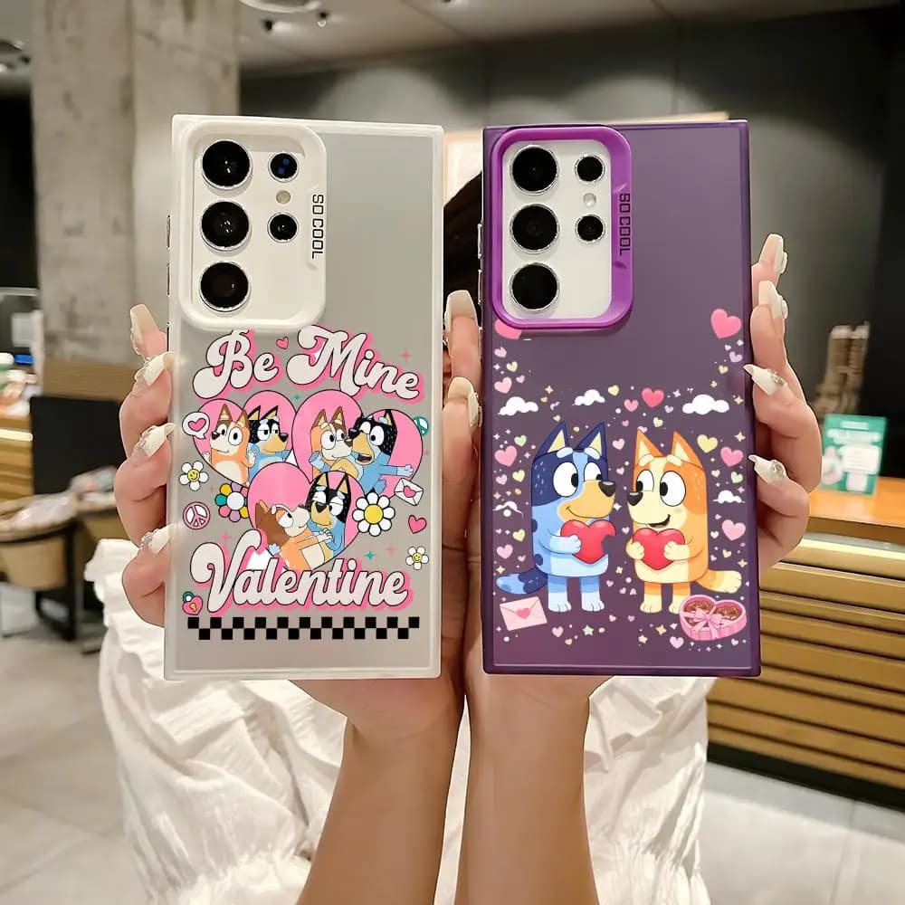 Cover per Telefono Samsung Galaxy S25 Edge S24 S23 S22 S21 S20 Ultra in Silicone Colorato Argento con Simpatico Cane B-B-Bluey-S