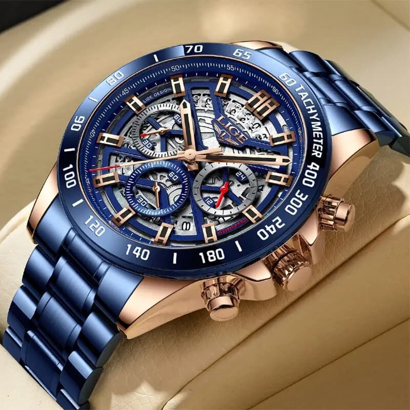 LIGE 2024 New Men Watch Top Brand Luxury Hollow Watch Men Waterproof Sports Chronograph Quartz Wrist Watch Man Relogio Masculino