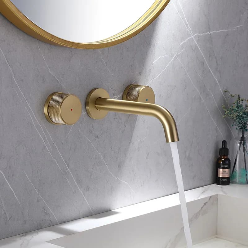 Rubinetto da Bagno a Doppia Maniglia Nero Opaco Montato a Parete Miscelatore Acqua Calda e Fredda Rubinetto per Lavabo Cromato