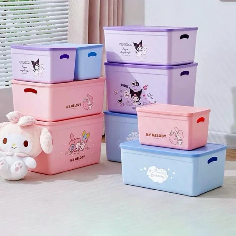 New Sanrio 3 Sizes Cartoon Big Handheld Plastic Storage Basket Thickened Organizer Box for Miscellaneous Items Living Room Study