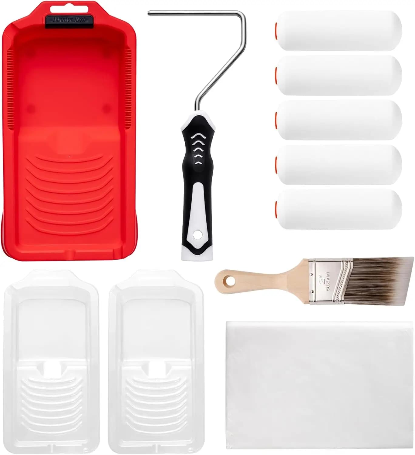 Kit of 11 Foam Rollers for Painting with Ergonomic Handle, Magnetic Tray and Coatings, High Density Covers for Walls, Cabinets, Frames
