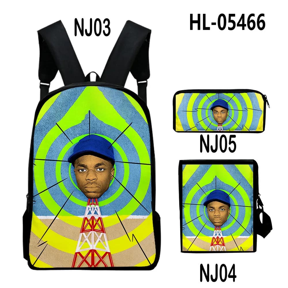 Harajuku Youthful Peculiar vince staples Stampa 3D 3 pezzi/set Borse da viaggio per studenti Zaino per laptop Borsa a tracolla Astuccio per matite