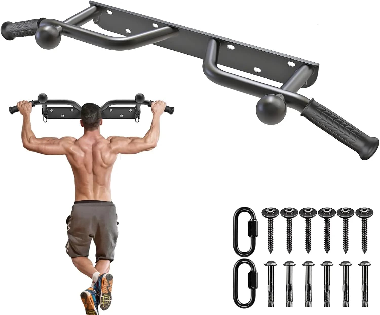 Wall-to-wall traction bar for heavy duty, Multi-function traction bar, Portable fitness bar for door, Multiple handle with ball