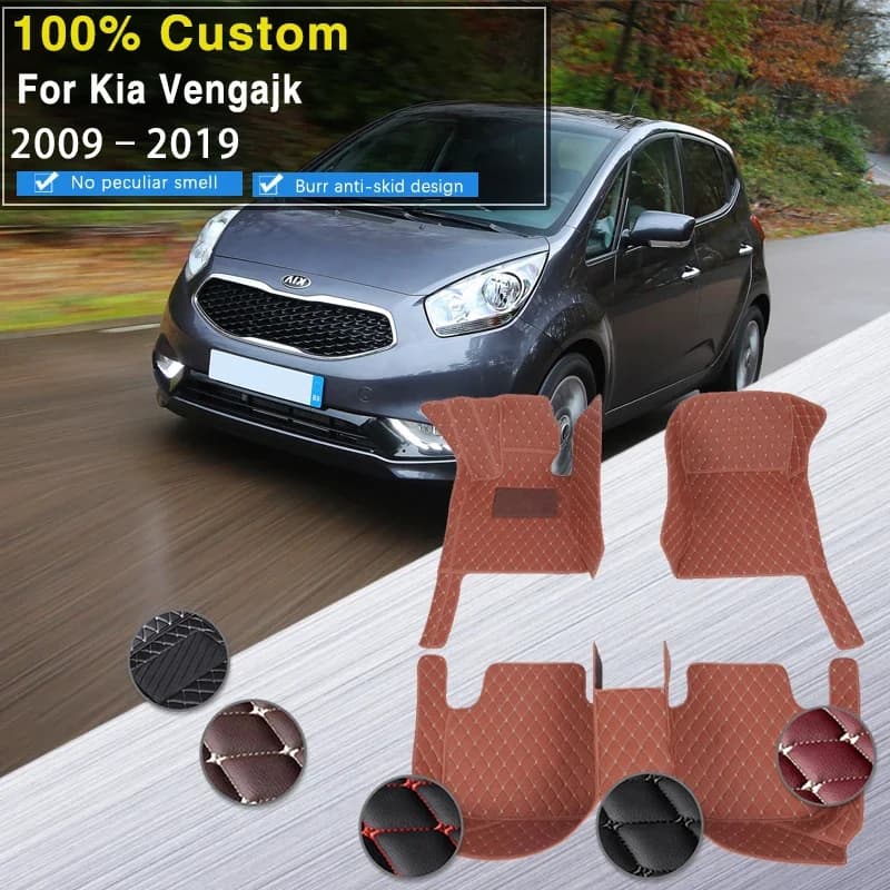 Tappetini per auto in pelle completa per Kia Venga YN 2009 ~ 2019 Cuscinetti di protezione impermeabili Tappetino per tappeti per auto Coperture per pavimenti Auto Acc