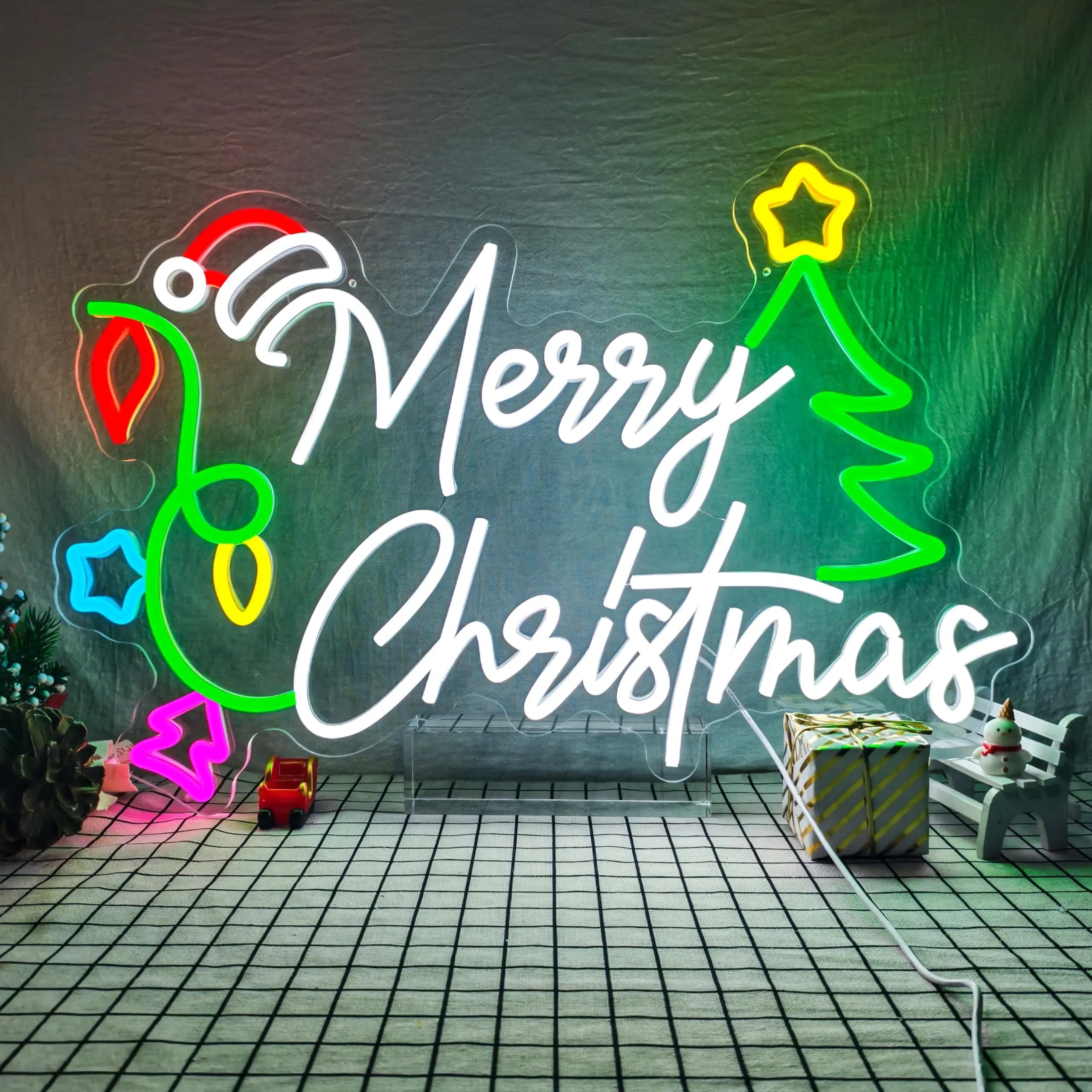 Insegna al neon di buon Natale per la decorazione della parete Insegna al neon di Natale Interruttore dimmerabile per la finestra della camera da letto della festa di Natale Regalo di festa