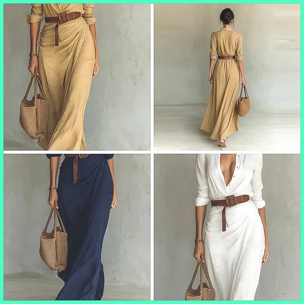 Elegant Shirt Dress with Collar and Belt, Long Life Dress with Long Sleeves for Women, Ideal for Office and Casual