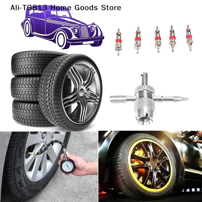 Set di chiavi per valvole pneumatici auto [TG813] 4 in 1, strumento per l'installazione e la rimozione del gambo della valvola, strumenti per la pulizia dei pneumatici