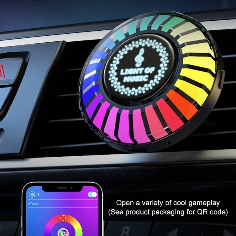 Luce musicale per auto RGB LED, luce per bocchette dell'aria con controllo tramite app, luci LED attivate dal suono, deodorante per auto, luce ambientale.